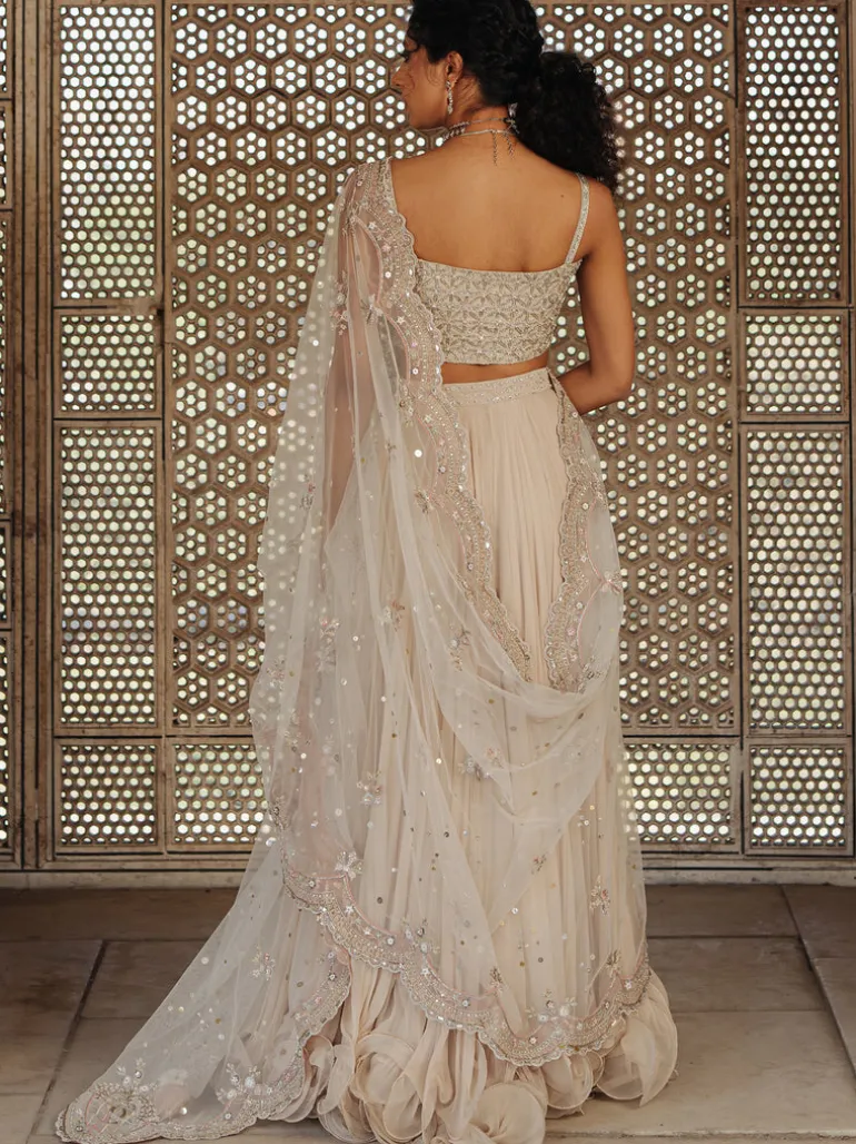 Nude Ethereal Swirly Lehenga Set