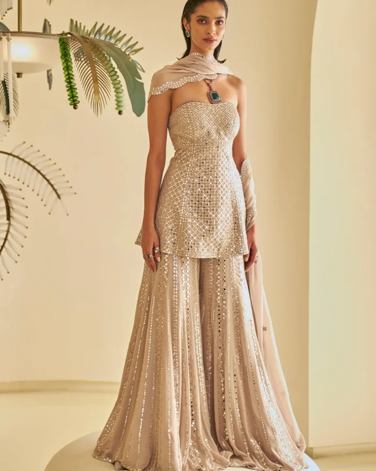 Nude Mirror Work Sharara Set