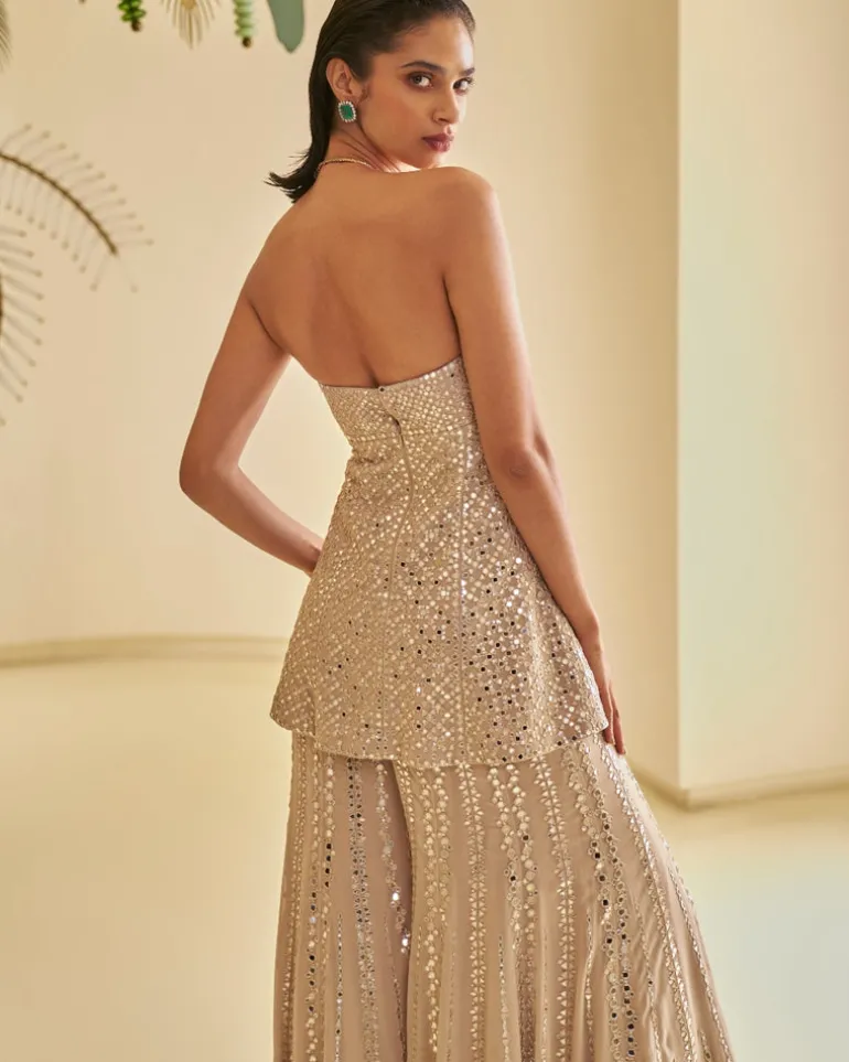 Nude Mirror Work Sharara Set