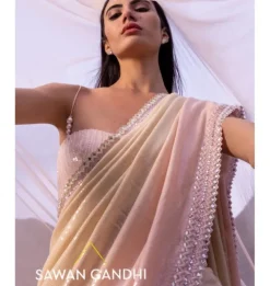 Nude Pink Paani Sequins Ombre Sari Set