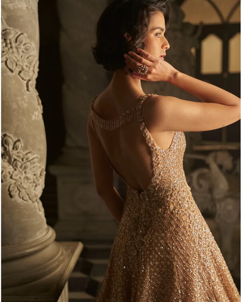 Nude Sequin Gown