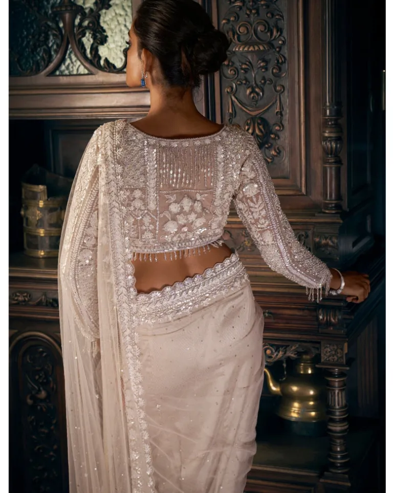 Nude Sequin Sari Set