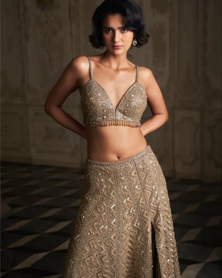 Nude Sequin Skirt Set