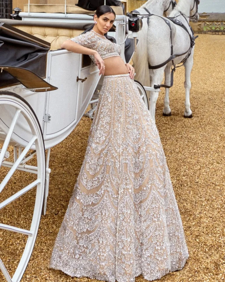Nude Silver Embroidered Lehenga Set