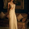Nude Stitched Embroidered Sari Set