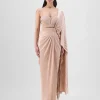Nude Structured Blouse With Drape Sari Set