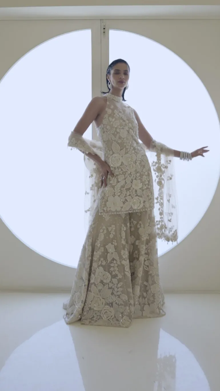 Nude Three-Dimensional Sharara Set