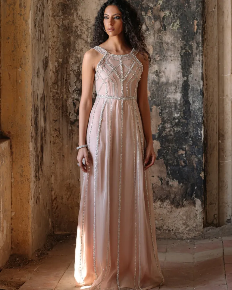 Nude-Pink Sleek And Fluid Gown