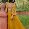 Ochre Yellow Floral Printed Jacket Set