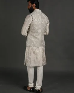 Off White Banarasi Silk Kurta Set