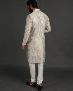 Off White Banarasi Silk Kurta Set
