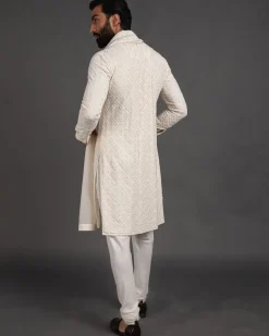 Off White Churidaar With Kurta Set with Stole