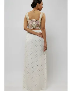 Off White Embroidered Choli With Slit Skirt Set