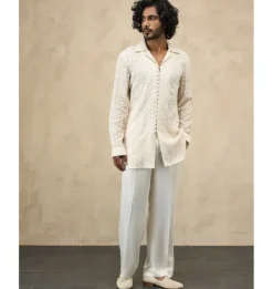 Off- White Front Luppi Button Kurta Set