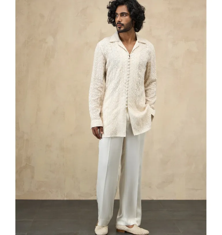 Off- White Front Luppi Button Kurta Set