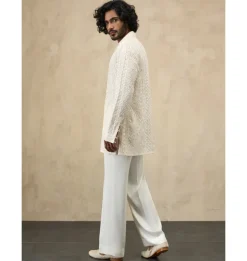 Off- White Front Luppi Button Kurta Set