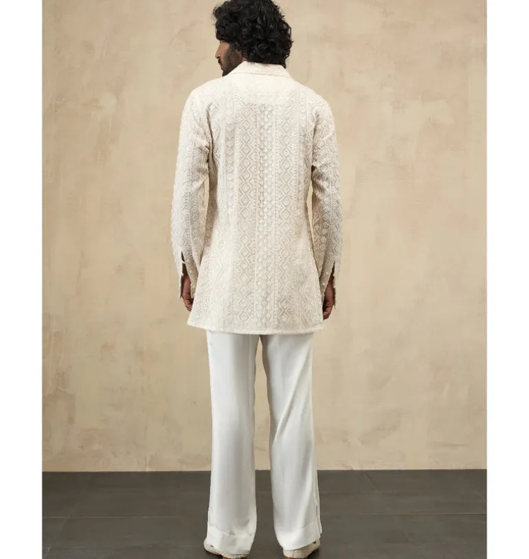 Off- White Front Luppi Button Kurta Set