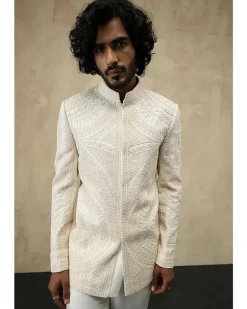 Off White Half Moon Dori Bandhgala Set