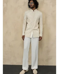 Off White Half Moon Dori Bandhgala Set