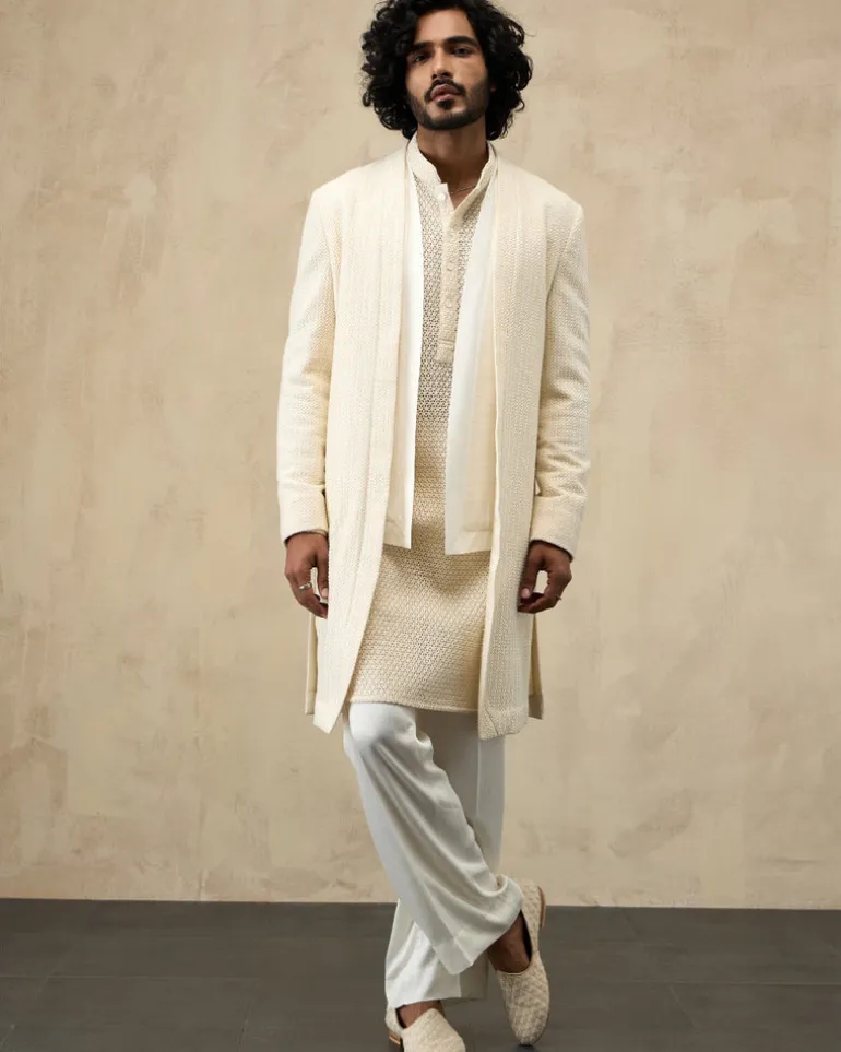 Off White Inara Jaal Luppi Button Kurta Set