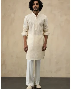 Off White Inara Jaal Luppi Button Kurta Set