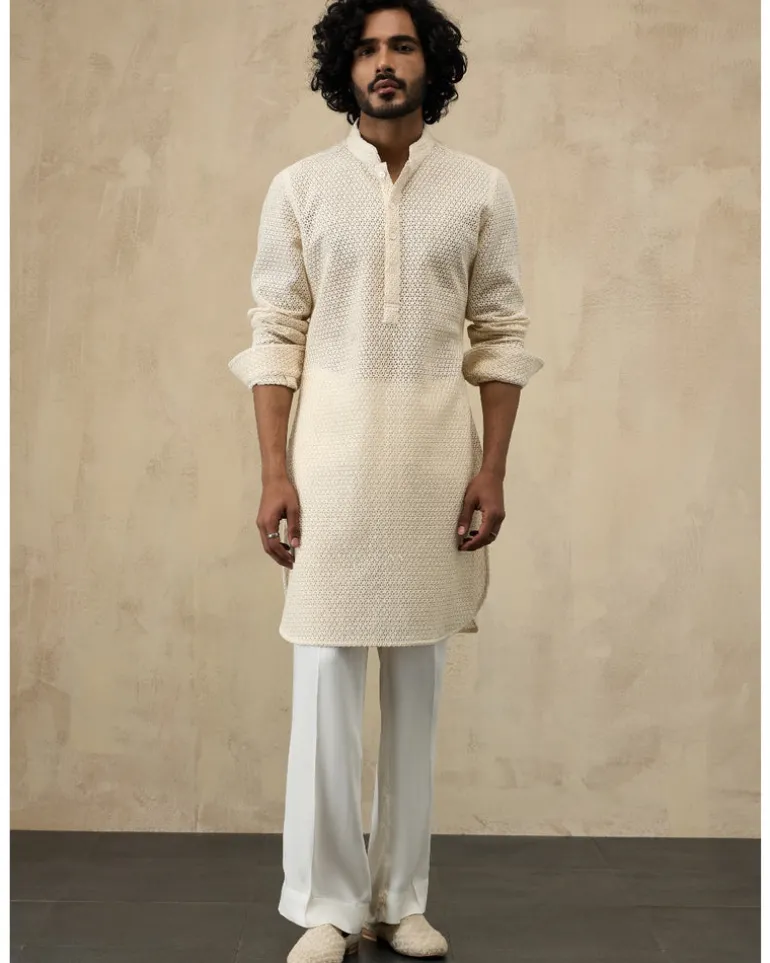 Off White Inara Jaal Luppi Button Kurta Set