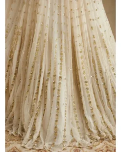 Off White Net Crepe Embroidered Lehenga Set