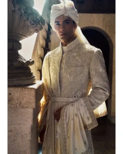 Off White Pearl Embroidered Sherwani Set