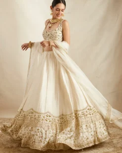 Off White With Gold Work Lehenga Set