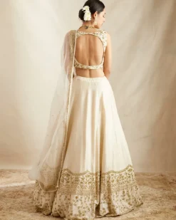 Off White With Gold Work Lehenga Set
