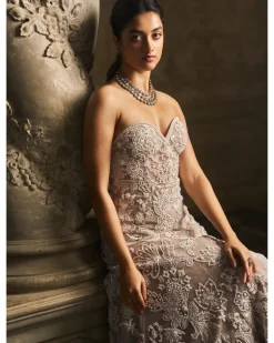 Off-Shoulder Nude Gown