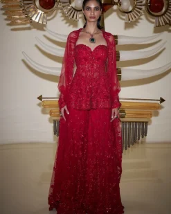 Off-Shoulder Red Sharara Set
