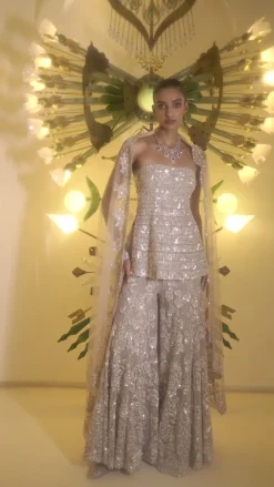 Off-Shoulder White Sharara Set