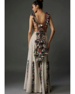 Off-White Embroidered Back Tie-Up Choli With Sharara Set