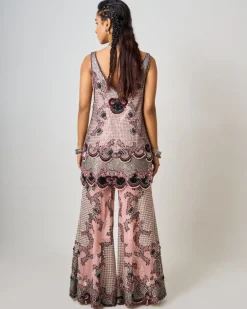 Old Rose Hand-Embroidered Double Layer Kurti Set