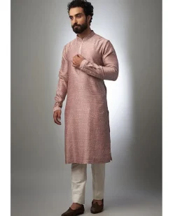 Old Rose Pink Pure Silk Bandhani Printed Kurta Set