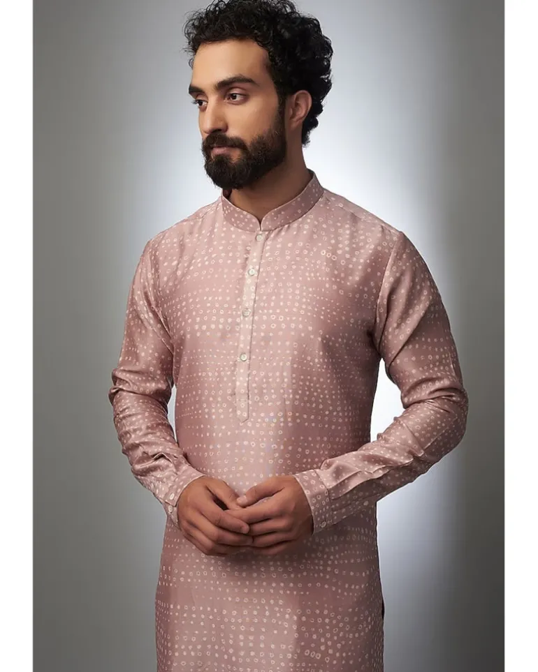 Old Rose Pink Pure Silk Bandhani Printed Kurta Set