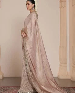 Old Rose Silk Tissue Sari Set
