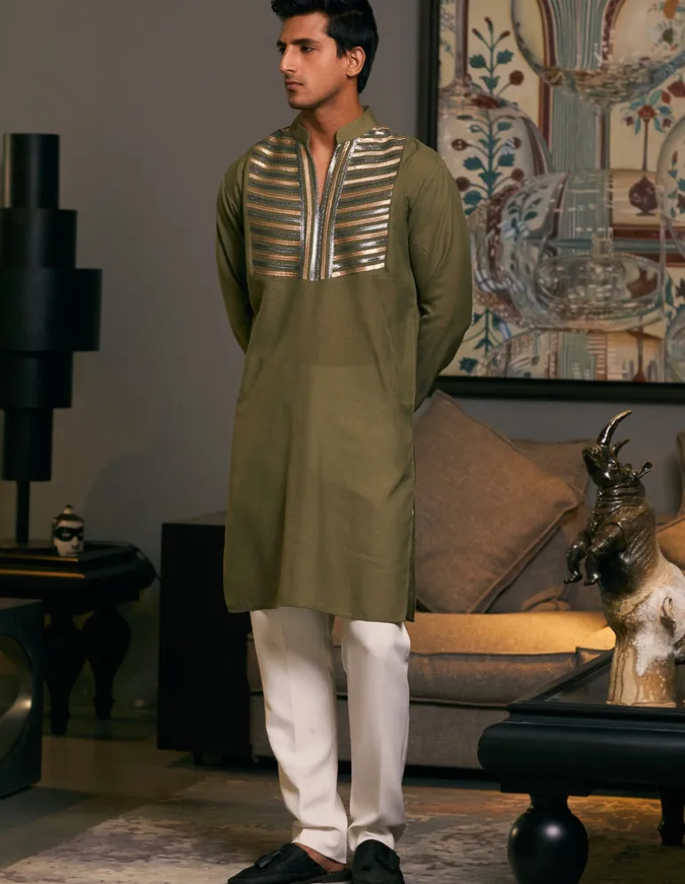 Olive Goe Metallic Kurta Set