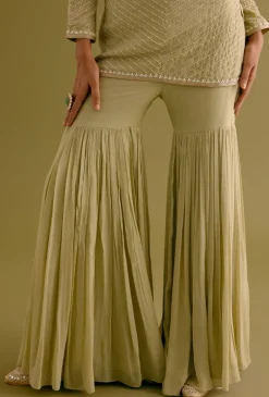 Olive Green Embroidered Georgette Gharara Set
