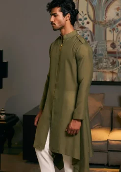 Olive Green Goe Drape Kurta Set