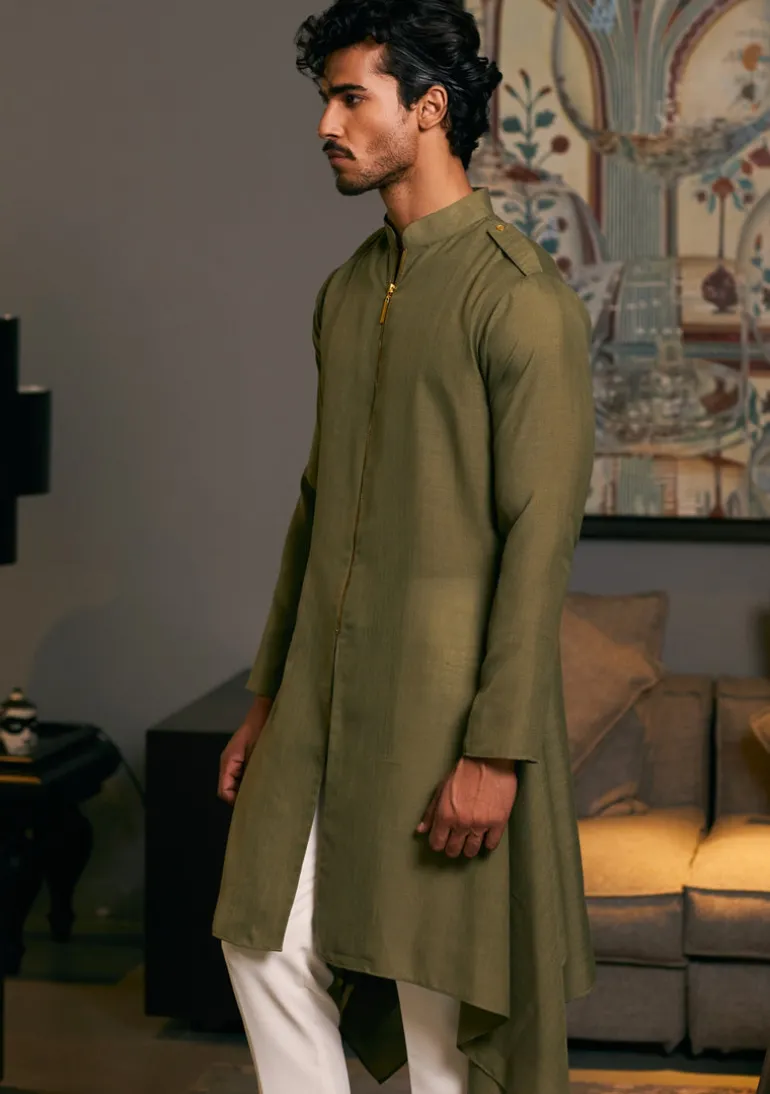 Olive Green Goe Drape Kurta Set