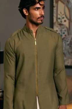 Olive Green Goe Drape Kurta Set