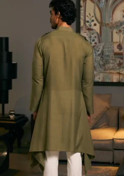 Olive Green Goe Drape Kurta Set