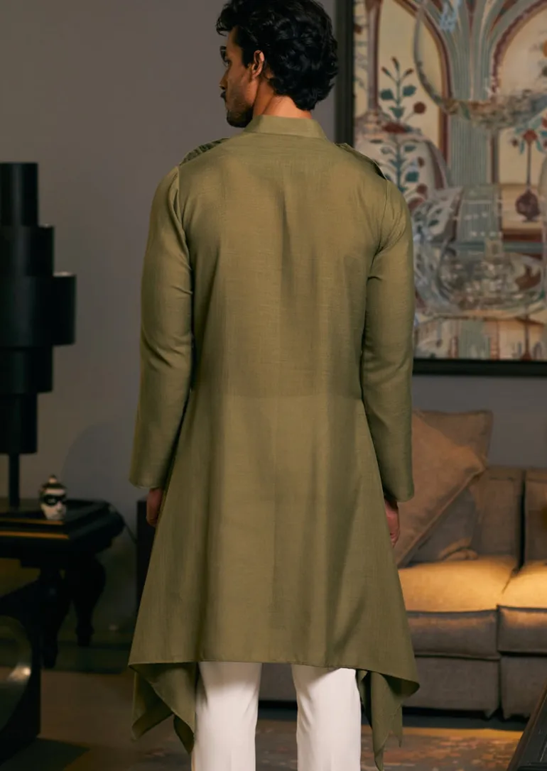 Olive Green Goe Drape Kurta Set