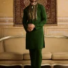 Olive Green Tribal Rustic Embroidered Kurta With Olive Green Pants