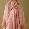 Onion Pink Embroidered Silk Satin Lehenga