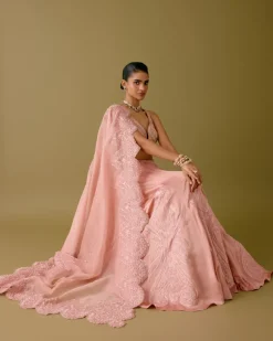 Onion Pink Embroidered Silk Satin Lehenga