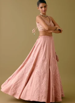 Onion Pink Embroidered Silk Satin Lehenga