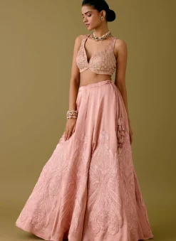 Onion Pink Embroidered Silk Satin Lehenga